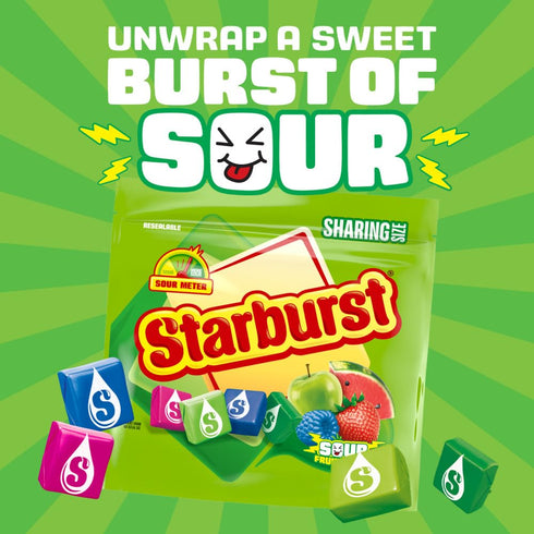 15.6 Oz STARBURST Sour Chewy Candy Individually Wrapped Fruit Chew, Sharing Size, Resealable Bag