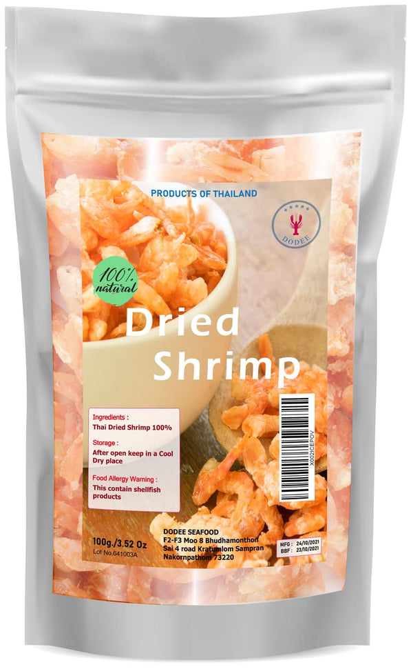 DODEE SEAFOOD Premium Grade Dried shrimp without salt from Thailand 3.52 oz No preservative