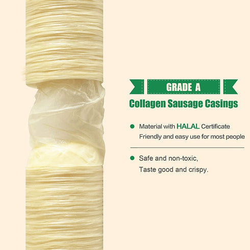 14m/46ft, 26mm/ 1'',1 FAIRSKY Edible Drying Sausage Casing,Clear Smoked Collagen Sausage Casings for Flavorous Homemade