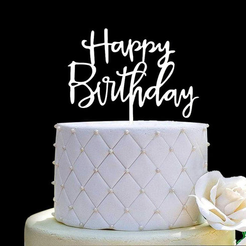 Happy Birthday Cake Topper - Mirror Silver Acrylic for Birthday Party Decorations