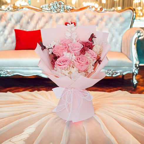 NIUBILITY Preserved Flowers Bouquet, Pink Rose Flowers Gift for Valentine's Day, Mother's Day, Anniversary, Birthday