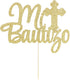 PALASASA Gold Glitter Mi Bautizo Cake Topper, Religious God Bless Me Cross Cake Décor for Baby Shower