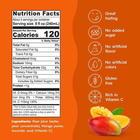100% 33.8 OZ (Pack 6) Ceres All Natural Pure Fruit Juice Blend - Delicious Mango Edition - Rich in Vitamin C, No Added
