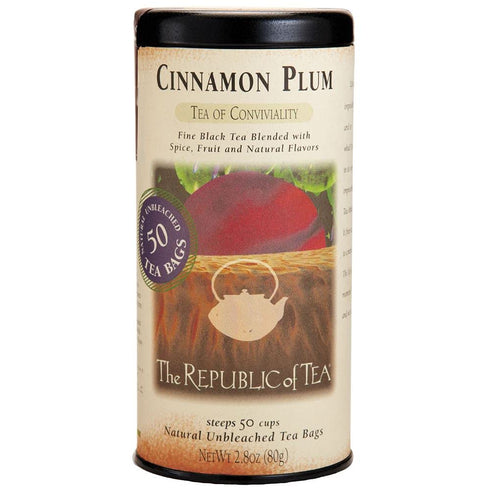 Cinnamon Plum Tea, 2.8 oz Tin, 50 Tea Bags, Spiced Black Tea by The Republic of Tea