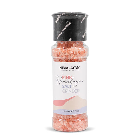 Himalayan Secrets Natural Pink Cooking Salt in Refillable Grinder, 8 oz Healthy Unrefined Coarse Salt
