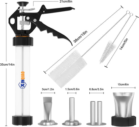 4 Nozzles, 2 XINQIAO Beef Jerky Gun for Ground Meat, Plastic Jerky Cannon Comes with Brushes