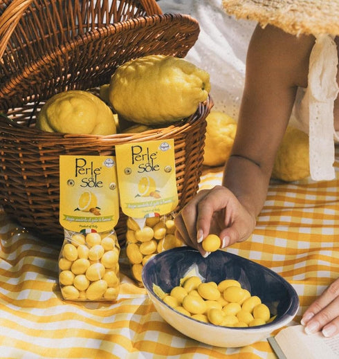 (5.29 oz.) 2-Pack Perle di Sole Lemon Chocolate Covered Almonds - White Chocolate Lemon Almonds - Italian Food Products
