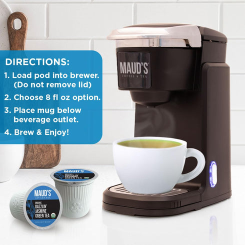 Maud's Organic Jasmine Green Tea Pods - 24 ct Recyclable Single Serve Tea Pods, Compatible with Keurig