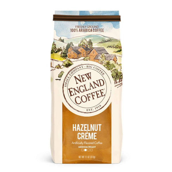 New England Coffee Hazelnut Creme Medium Roast Ground Coffee, 11oz Bag (Pack