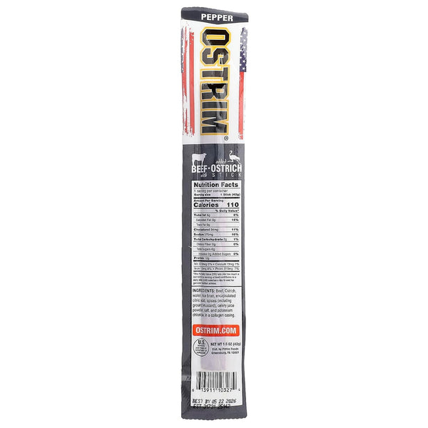 Ostrim Beef/Ostrich Peppe Size 1.5z Ostrim Beef/Ostrich Pepper Snack Stick 1.5z
