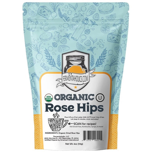 Fermentaholics USDA Certified Organic Rose Hips – 4 oz Dried Herb for Kombucha Secondary Fermentation