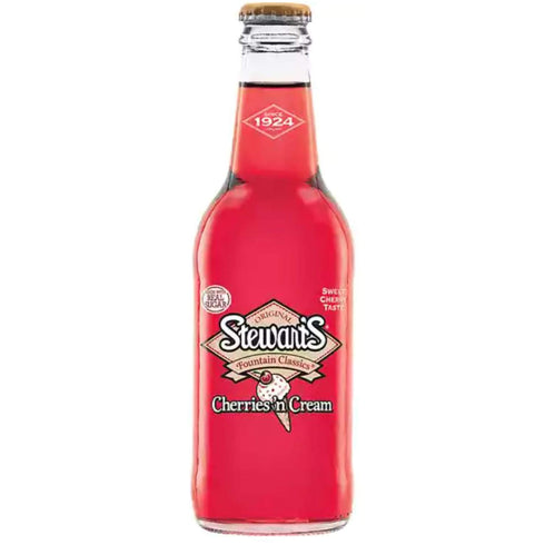 Stewart's 12 oz (6 Pack 72 Oz) Stewarts Glass Bottle Soda Total of (Cherries N' Cream Soda)
