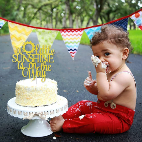 A Little Sunshine Is On The Way Cake Topper Gold Glitter You Are My Sunshine Baby Shower Cake Topper for Sun Theme Baby