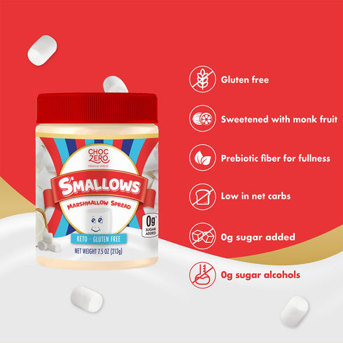 7.5 oz ChocZero Sugar Free Marshmallow Spread, Keto Friendly, Gluten Free, No Sugar Alcohols, Jar