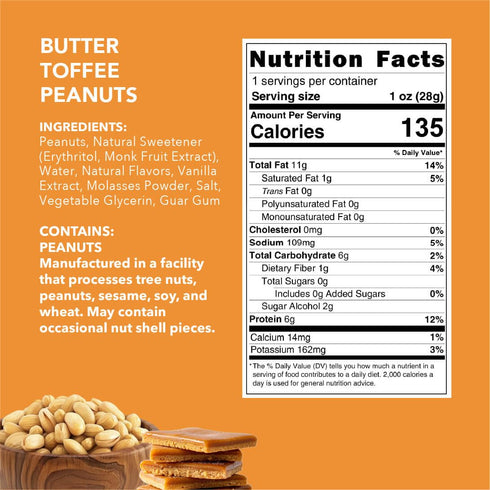 (1oz 18pack 3 of each flavor) Banana Bread Walnuts, Butter Toffee Peanuts, Blueberry Vanilla Cashews, Coconut Caramel