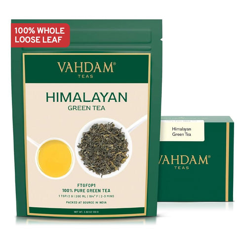 VAHDAM, Himalayan Green Tea Leaves (50+ Cups, 3.53 Oz) Non GMO, Gluten