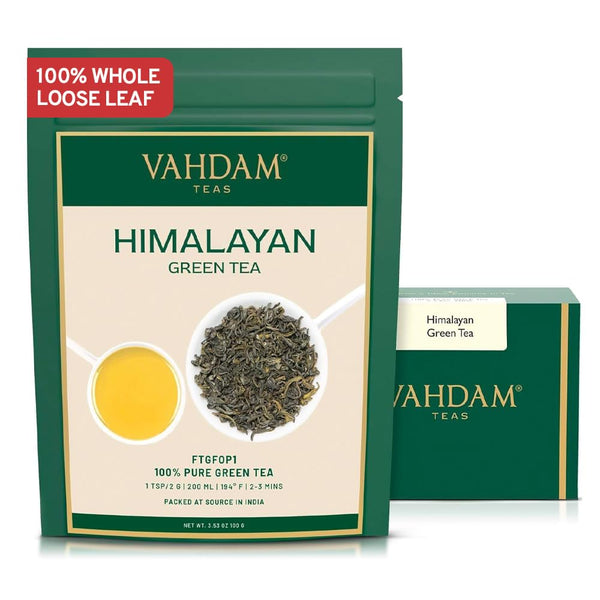 VAHDAM, Himalayan Green Tea Leaves (50+ Cups, 3.53 Oz) Non GMO, Gluten