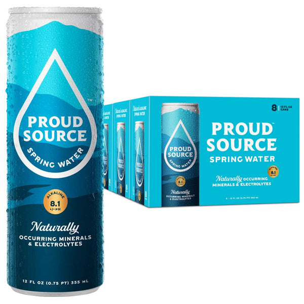 Proud Source Alkaline Spring Water, Natural Minerals + Electrolytes, Infinitely Recyclable Aluminum,