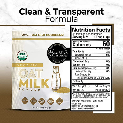 21oz Oat Milk Powder - Natural and Plant Based Milk with a Clean Formula - Gluten-Free, Vegan, USDA Organic Certified