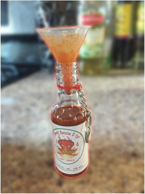 HawtSauce2Go, 1.6oz bottle | Hot Sauce Kit with Food Funnel and Keychain