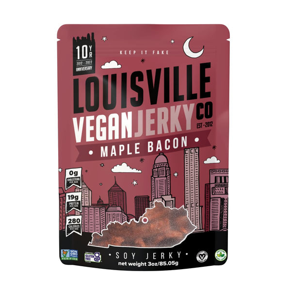 Louisville Vegan Jerky - Maple Bacon Vegan Meat, Lip-Smacking Vegan-Friendly & Vegetarian Jerky, Non-GMO