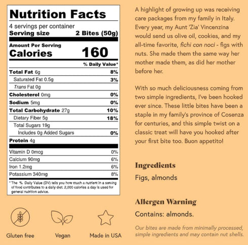 3.5oz Pack, Fichi Fig and Nut Bites, a Wholesome and Delicious Gluten-Free Italian Fruit and Nut Snack, Bag (One Fig