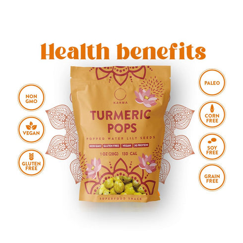 1 oz (Pack 12) Karma Turmeric Pops - Popped Water Lily Seeds Gluten-Free, Vegan, Non-GMO - Puffed Lotus Seeds On-the-Go