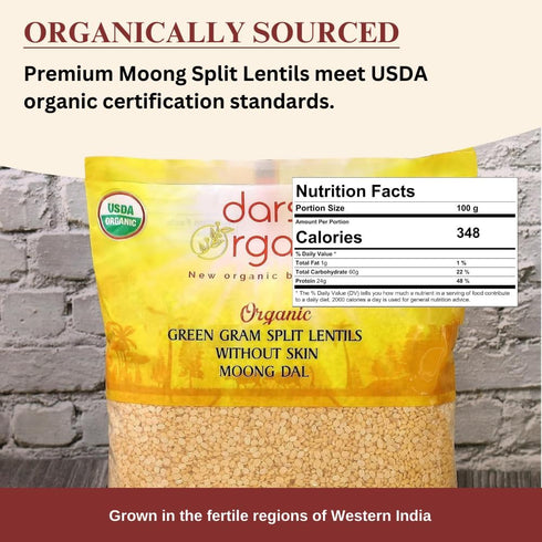 (2lb) Darsa Organics Yellow Moong Dal - USDA Organic Split Yellow Mung Beans - Premium Dry Lentils for Khichdi, Soup