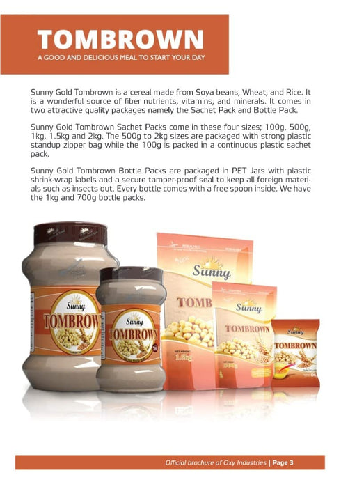 Sunny Gold 2.2LB (1KG) Tombrown Cereal Sachet - Tom Brown Porridge