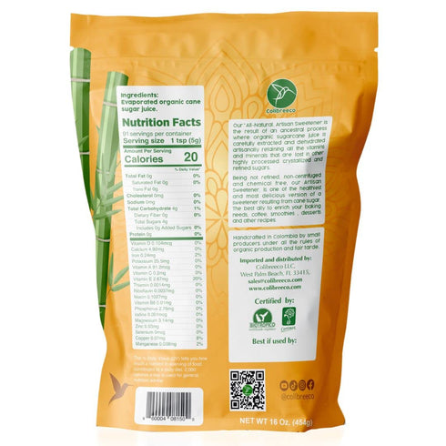 1 (Pack 6): Colibreeco, Organic Unrefined Cane Sugar, Pound of Perfect for Sweetening Drinks & Recipes | Unprocessed