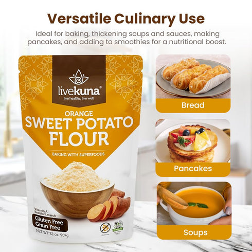LiveKuna - Orange Sweet Potato Flour, Sweet Potato Flour for Baking, Gluten-Free Baking Flour, Alternative for Almond