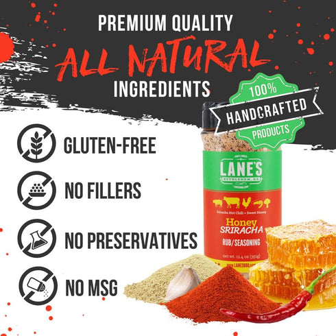 Lane's Honey Sriracha Seasoning, All-Natural Sriracha Powder Blend with Garlic & Herb for Pork & Meat, 12.4 Oz