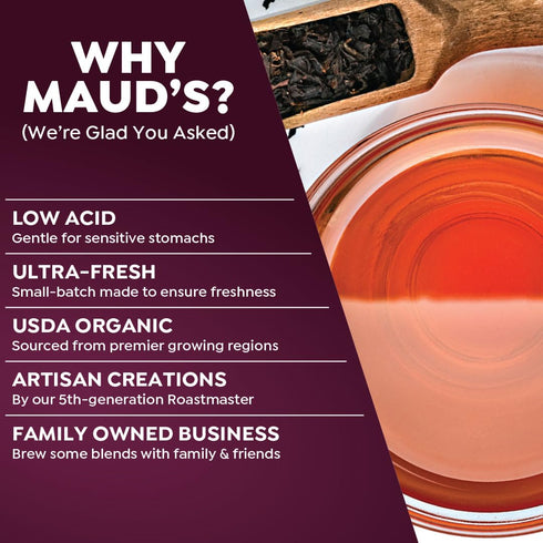 Maud's Organic English Breakfast Black Tea Pods, 24 ct, Recyclable Single Serve Pods, 100% Gourmet Blended Tea Leaves,