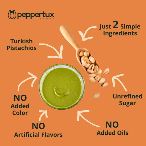 (7oz) Peppertux Farms Pistachio Butter - Natural Vegan Spread Pistachio Paste for Baking, Cake, Ice Cream, Cookie