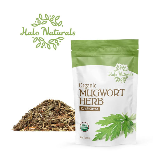Halo Naturals 4 Packaged (Pack 1) Organic Mugwort Herb Cut & Sifted, Ounces (Artemisia vulgaris) USDA Certified |