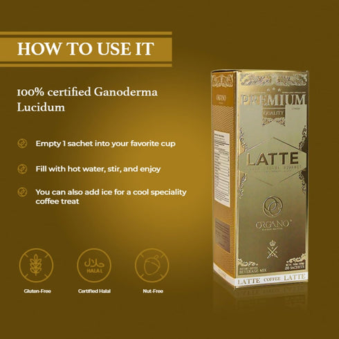 100% (20 ORGANO Gourmet Cafe Latte, Certified Ganoderma Lucidum Sachets)