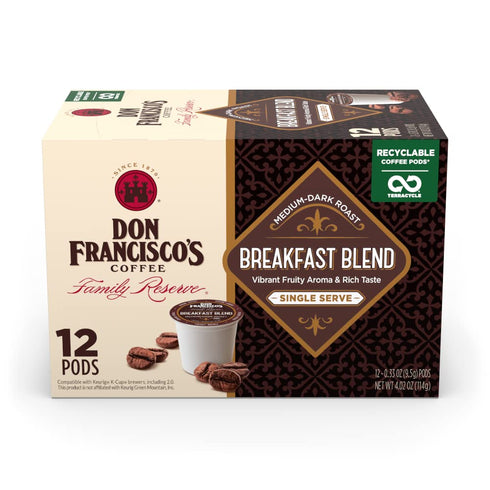 Don Francisco's Breakfast Blend Coffee, 12 K-Cup Compatible Pods, 100% Arabica