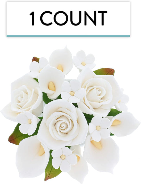 Global Sugar Art Calla Lily and Peace Rose Sugar Flower Bouquet, White Wedding Cake Topper by Chef Alan Tetreault