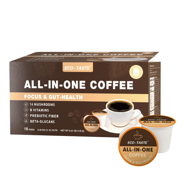 Mushroom Coffee K Cup Focus & Gut-Health with 14-Mushrooms, Vitamins, L-Theanine and