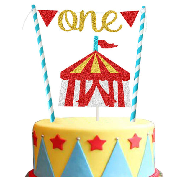 XXDecor Circus 1st Birthday Cake Decoration, Vintage One Cake Topper for Baby Shower, Boys Girls Birthday Party