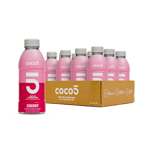 Coco5 100% 50% 16.9 OZ (Pack 12) Clean Sports Hydration Cherry Flavor | Natural | Less Sugar | Nothing Artificial |