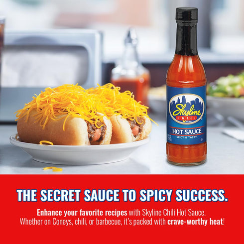 3 6 oz Skyline Chili Hot & Spicy Sauce Authentic Cincinnati Restaurant-Style Secret Recipe with Tabasco, Cayenne