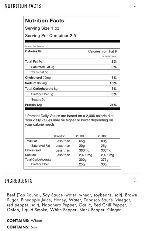 100% (2.5 Pack 3) Jerky.com All Natural Habanero Beef Jerky - No Added Preservatives, No MSG or Nitrates - Spicy, Fiery