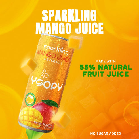12-Pack (10.82 oz 55% Yoopy Sparkling Mango Juice fl Cans) Mango Juice No Added Sugar Natural Hydration with Tropical