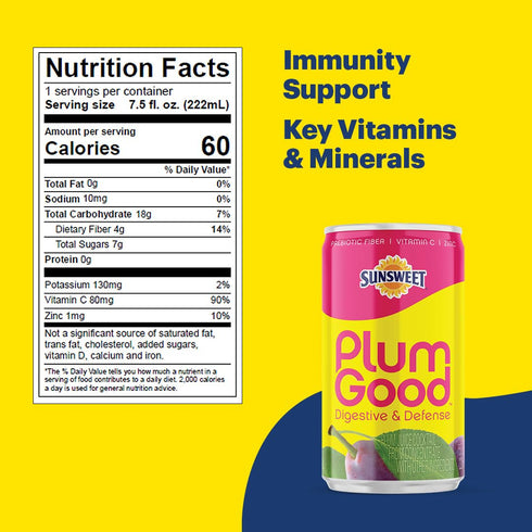 6 4 Pack 7.5oz Sunsweet PlumGood Plum Juice Small Cans Canned Drink Made with Real Plum Juice Prebiotic Fiber