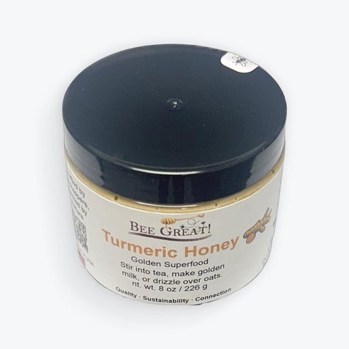 Bee Great 8 oz Turmeric Honey, Raw Honey with Turmeric, Warm Earthy Flavor, Golden Milk & Tea Sweetener