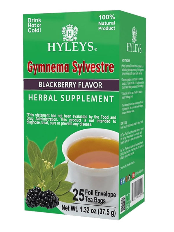 Hyleys Gymnema Sylvestre with Green Tea, Blackberry Flavor, 25 Tea Bags, Herbal Supplement