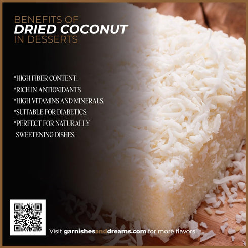 (16oz) Garnishes & Dreams Dehydrated & Dried Shredded Coconut Natural Tropical Flakes for Baking, Desserts, Cocktails