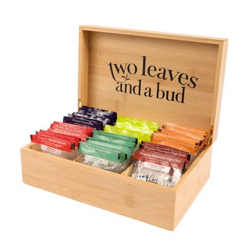 Two Leaves and a Bud Organic Tea Sampler in 6-Slot Bamboo Presentation