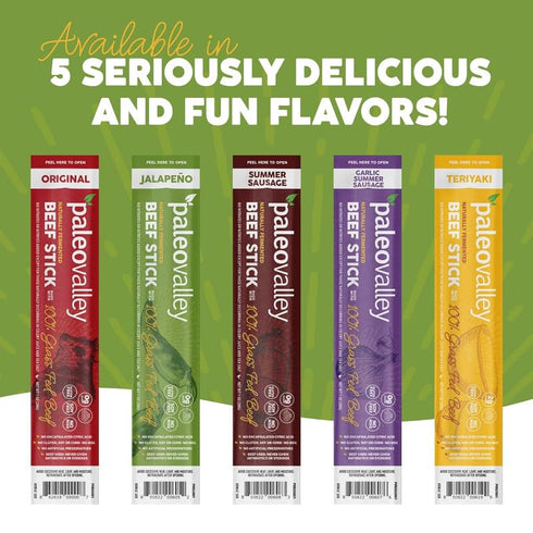 100% Paleovalley Grass Fed Jalapeno Beef Sticks - Delicious Gluten Free Beef Snack - High Protein Keto Friendly